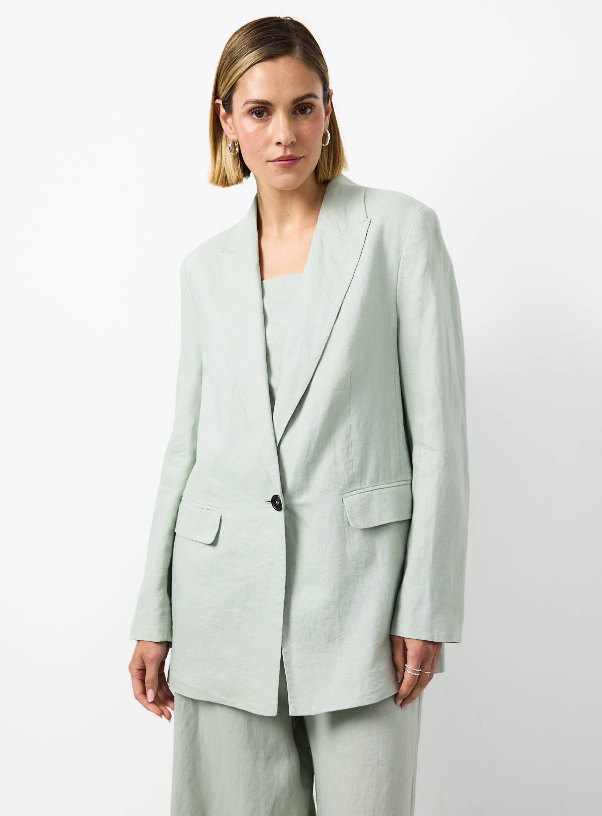 Pale Green Linen Longline Blazer 16 - Image 1